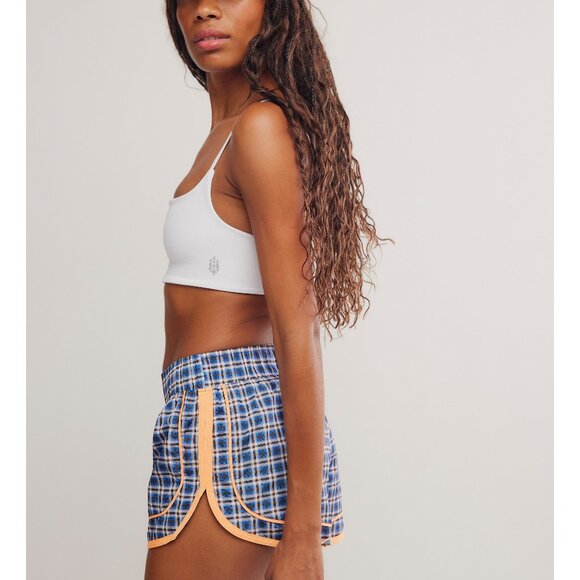 🆕 FP MOVEMENT Varsity Blues Printed Shorts / Plaid Neon Clementine - Picture 5 of 7